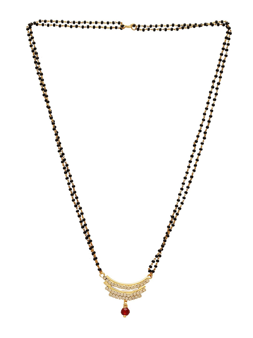 

MEMOIR Gold-Plated CZ Chandrika & Artificial Beads Mangalsutra