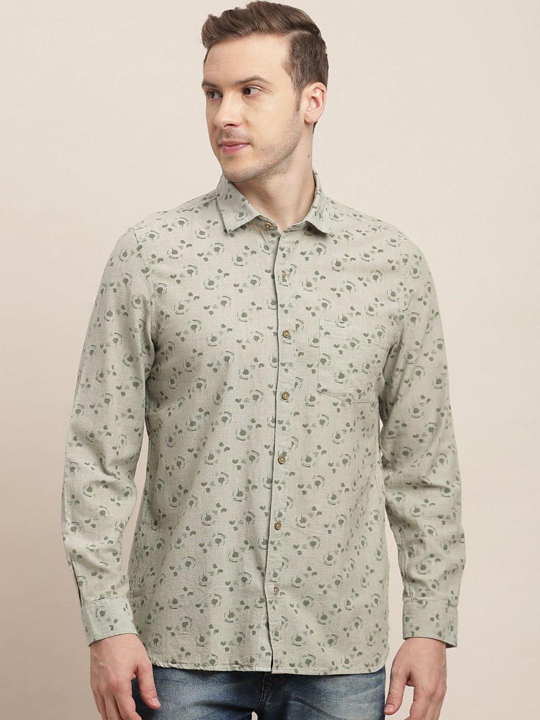 

Turtle Men Relaxed Slim Fit Floral Opaque Printed Casual Shirt, Grey