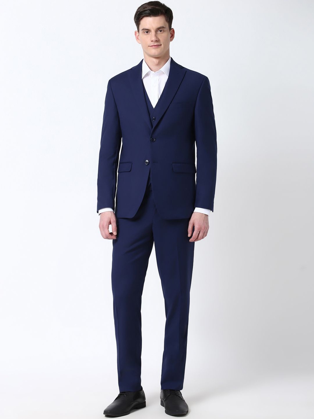 

Peter England Elite Men Slim-Fit Single-Breasted Three-Piece Suit, Navy blue