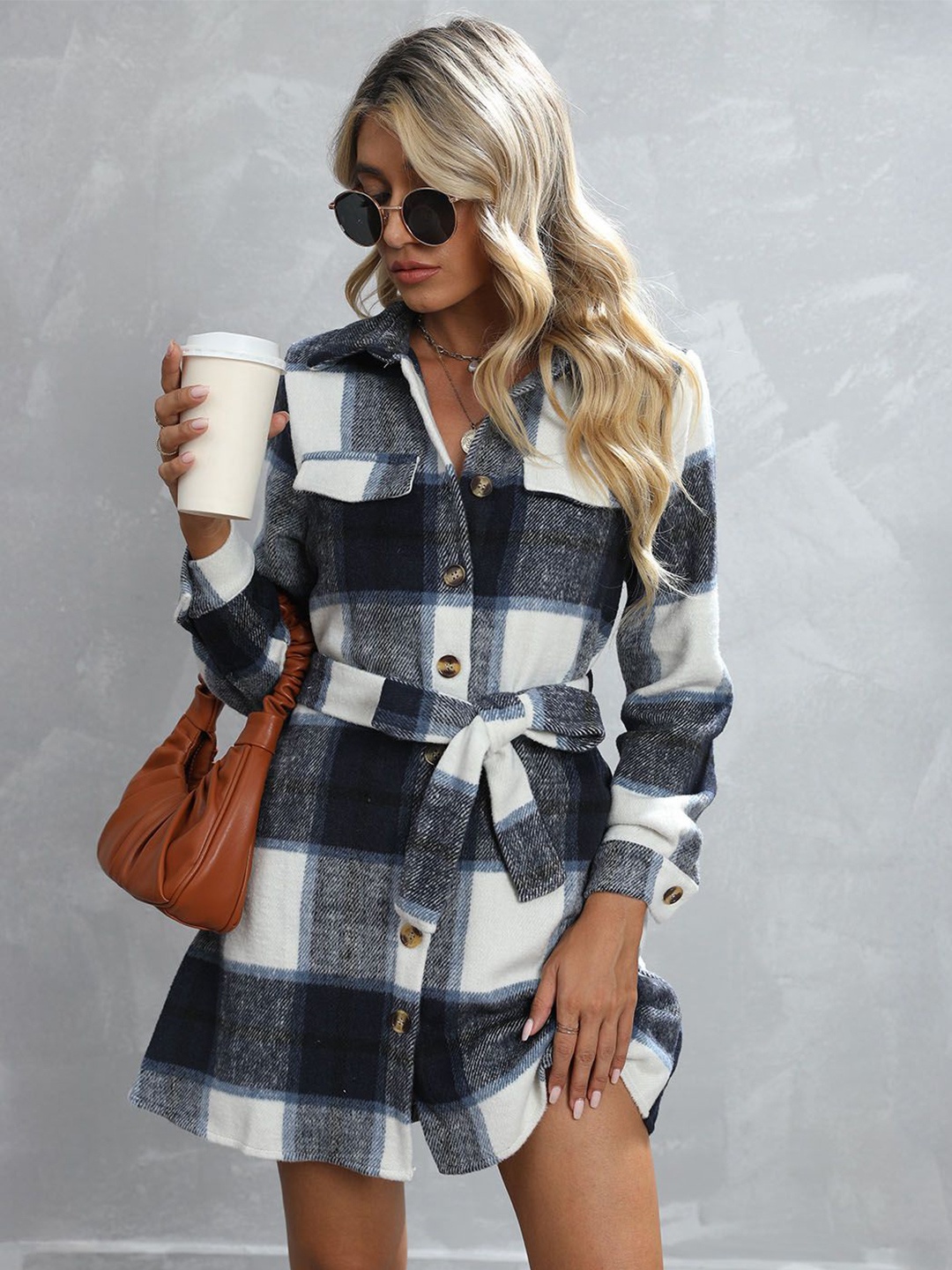 

StyleCast Women Checked Shirt Dress, Grey