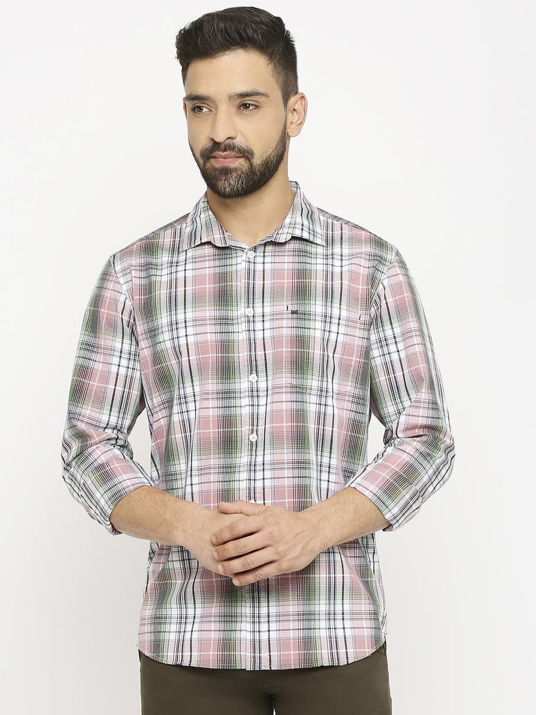 

Basics Men Slim Fit Tartan Checks Opaque Checked Casual Shirt, Pink