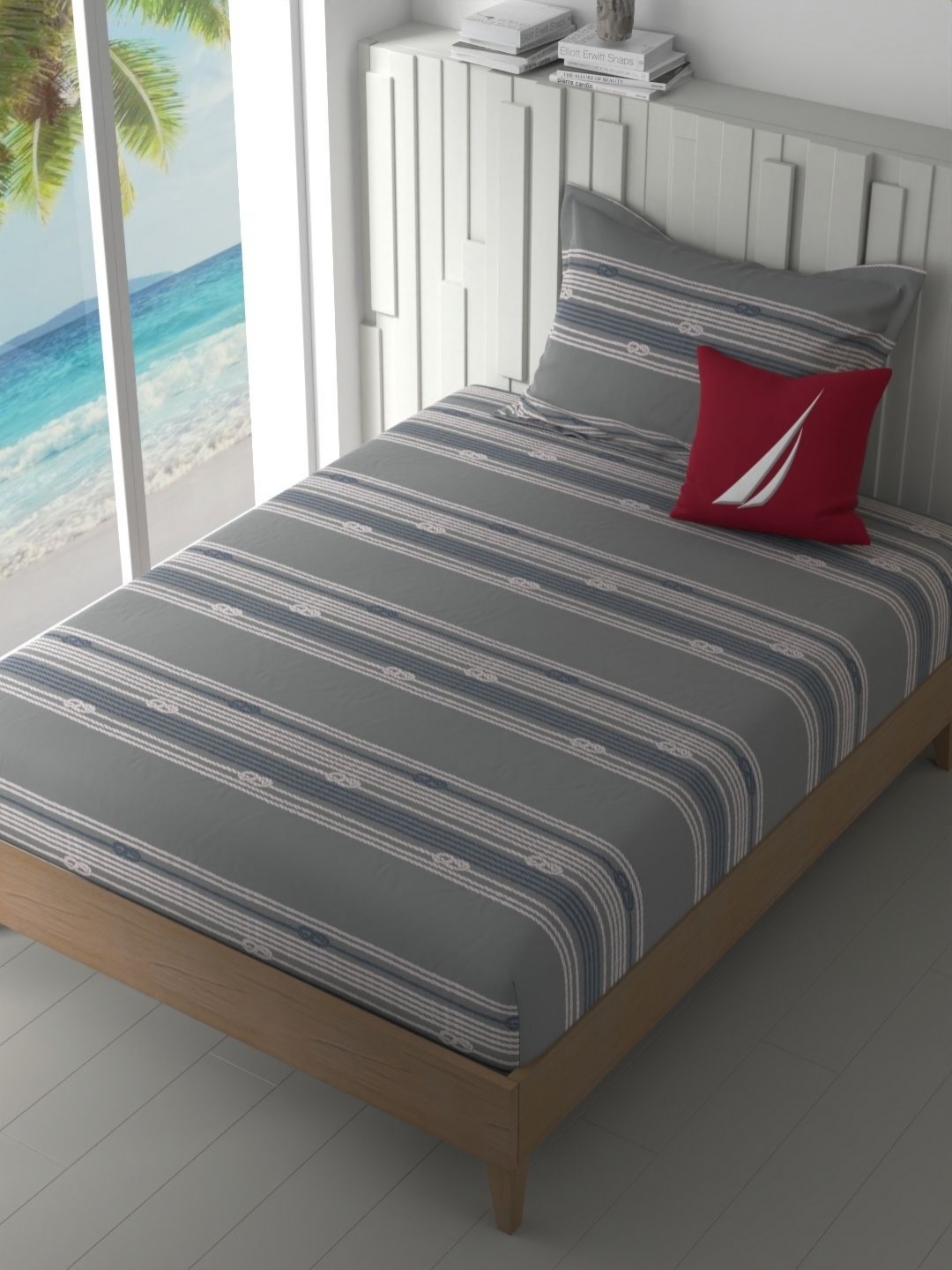 

Nautica Grey 160 TC Single Bedsheet with 1 Pillow Covers