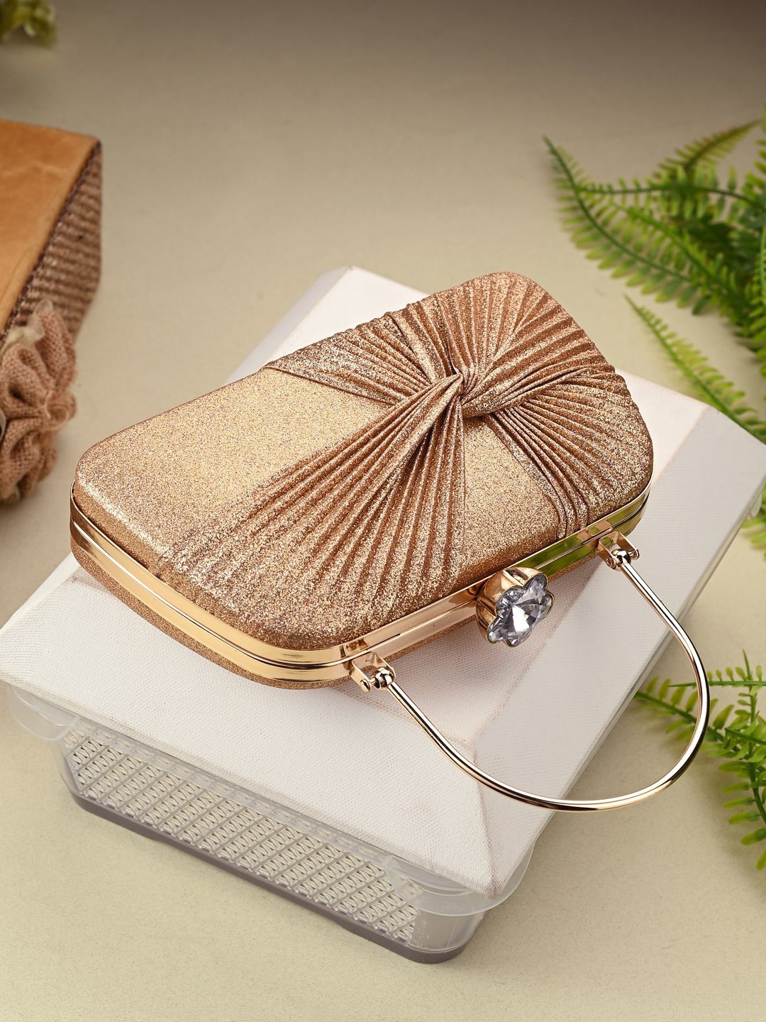 

DressBerry Embellished Box Clutch, Gold