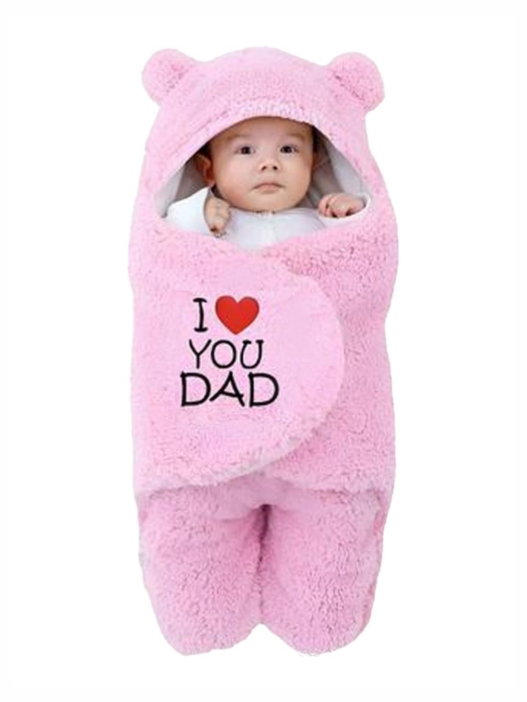 

OyO Baby Infants Kids Pink Embroidered Heavy Winter Hooded Baby Blanket (I love You Dad)