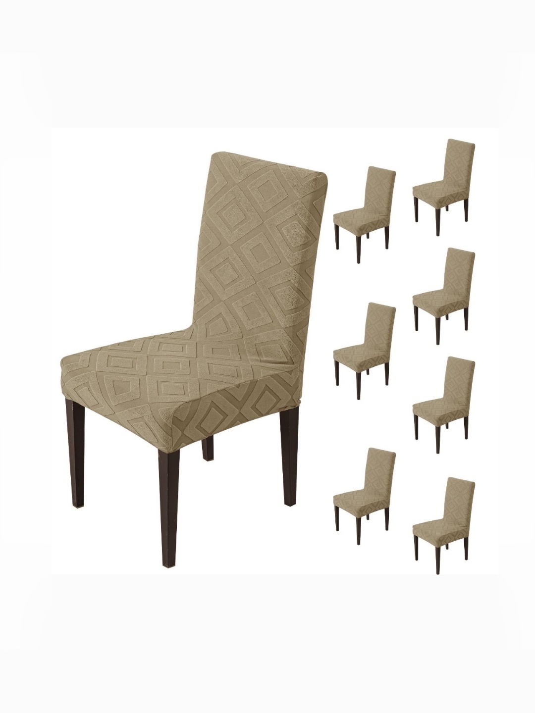 

HOUSE OF QUIRK 8-Pcs Camel Brown Textured Removable Chair Covers