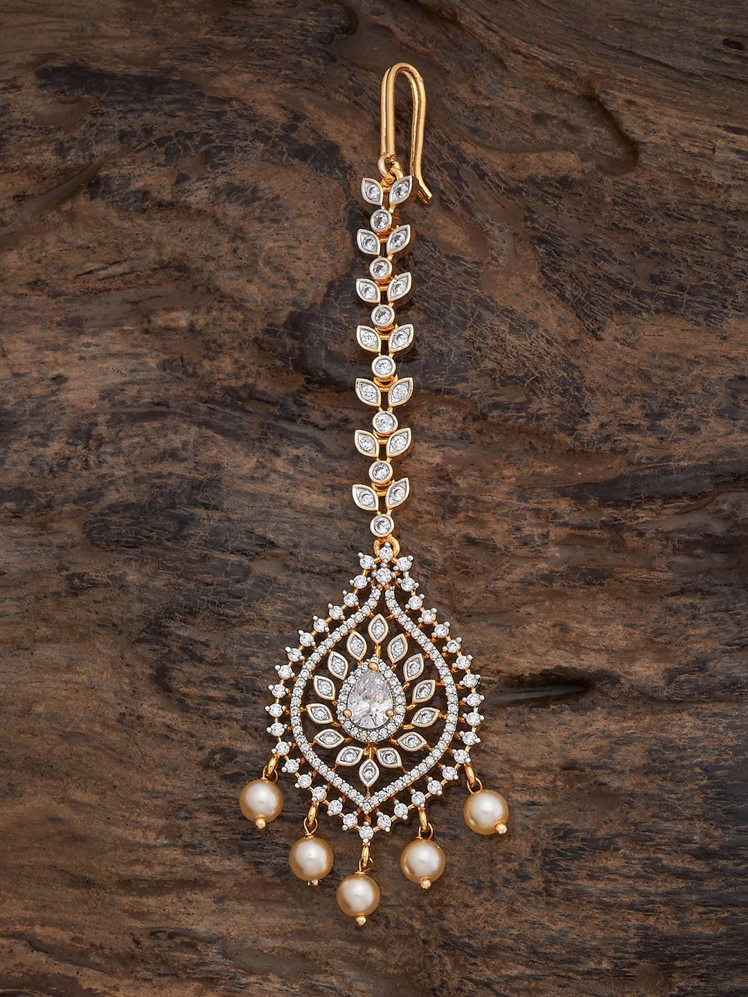 

Kushal's Fashion Jewellery Rhodium Gold-Plated Stones Studded Maang Tikka Head Jewellery