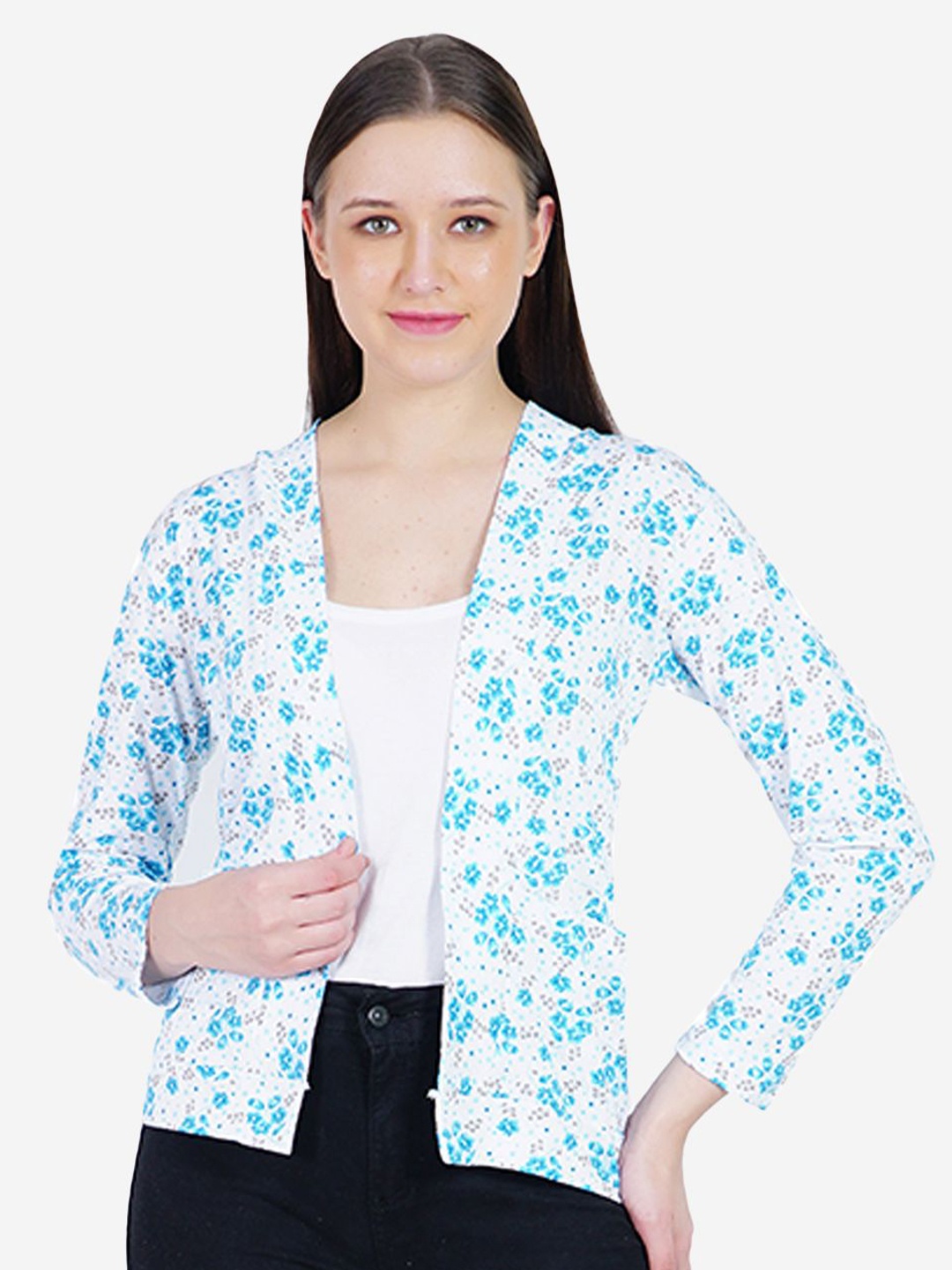 

TEEMOODS Women Printed Shrug, Blue