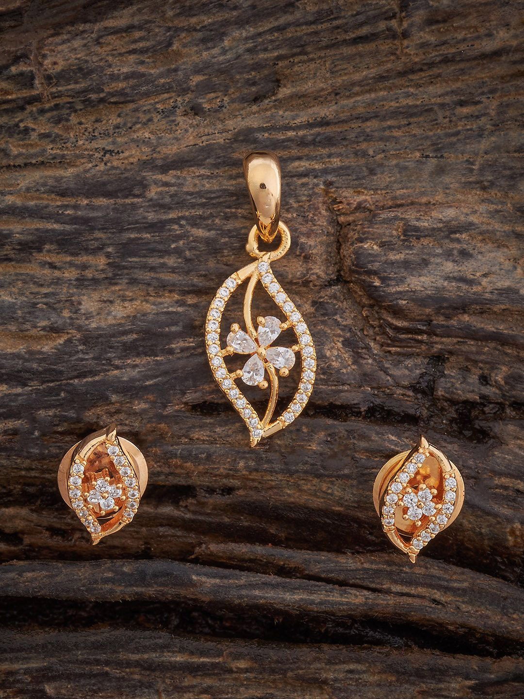 

Kushal's Fashion Jewellery Gold-Plated CZ Stone Studded Pendant and Earrings