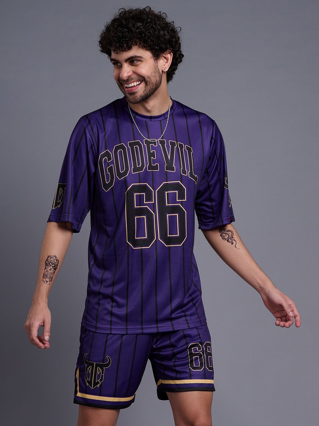 

GO DEVIL Printed Round Neck T-Shirt & Shorts, Purple