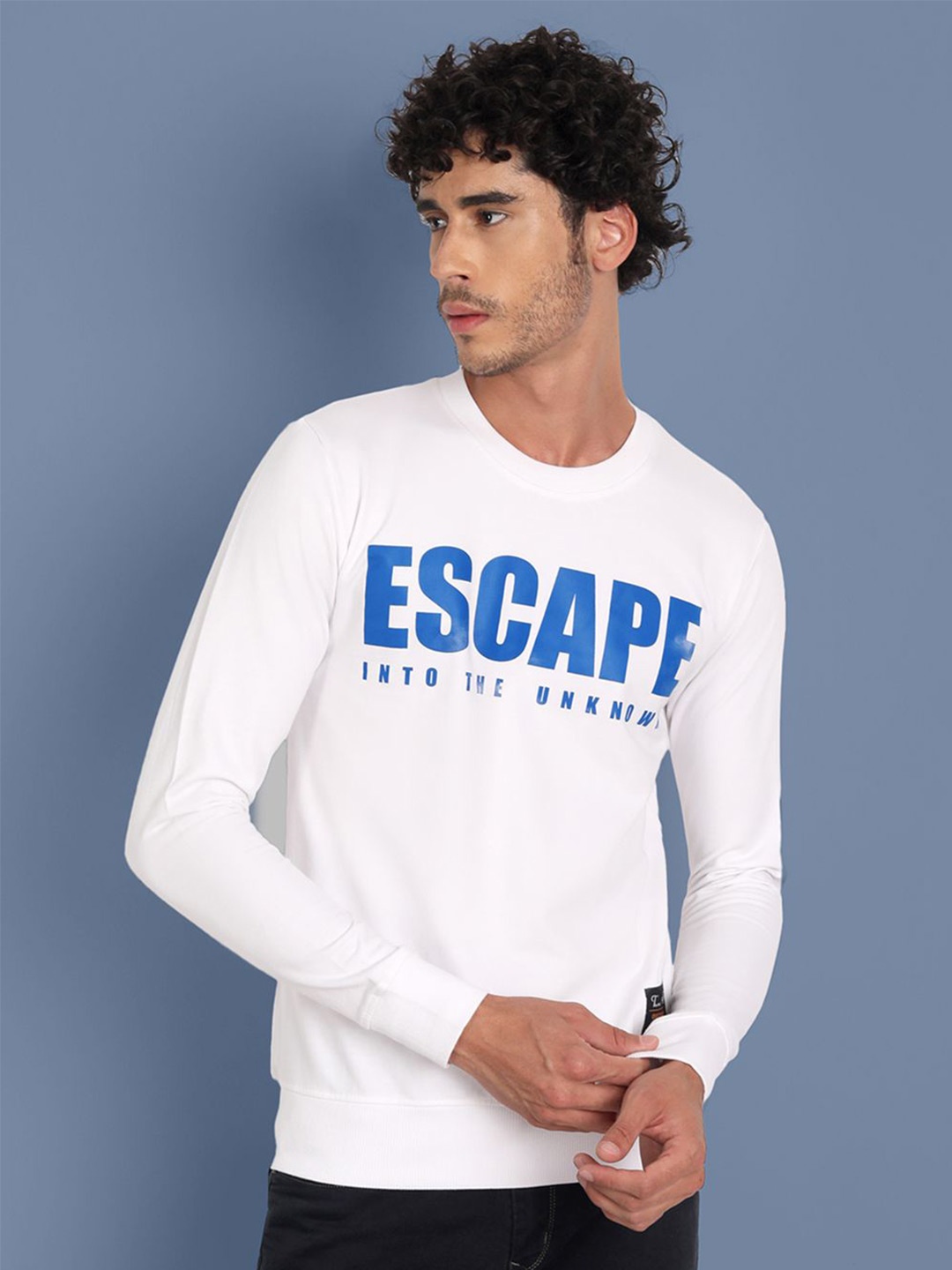 

TOMHIDDLE Men Pure Cotton Printed Pullover Sweatshirt, White