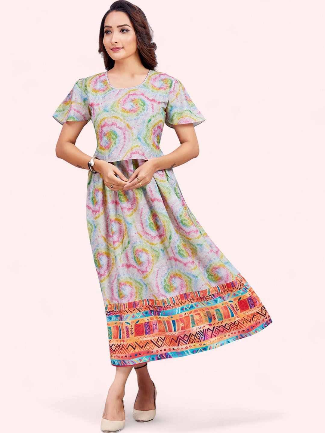 

RITIJYA Women Floral Printed Floral Maternity Anarkali Kurta, Off white