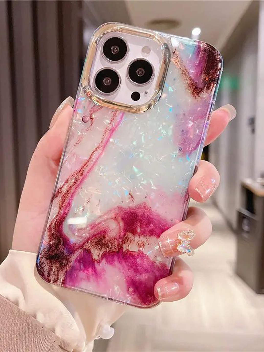 

Luxury Kase Abstract Printed iPhone 15 Pro Back Case Mobile Accessories, Rose
