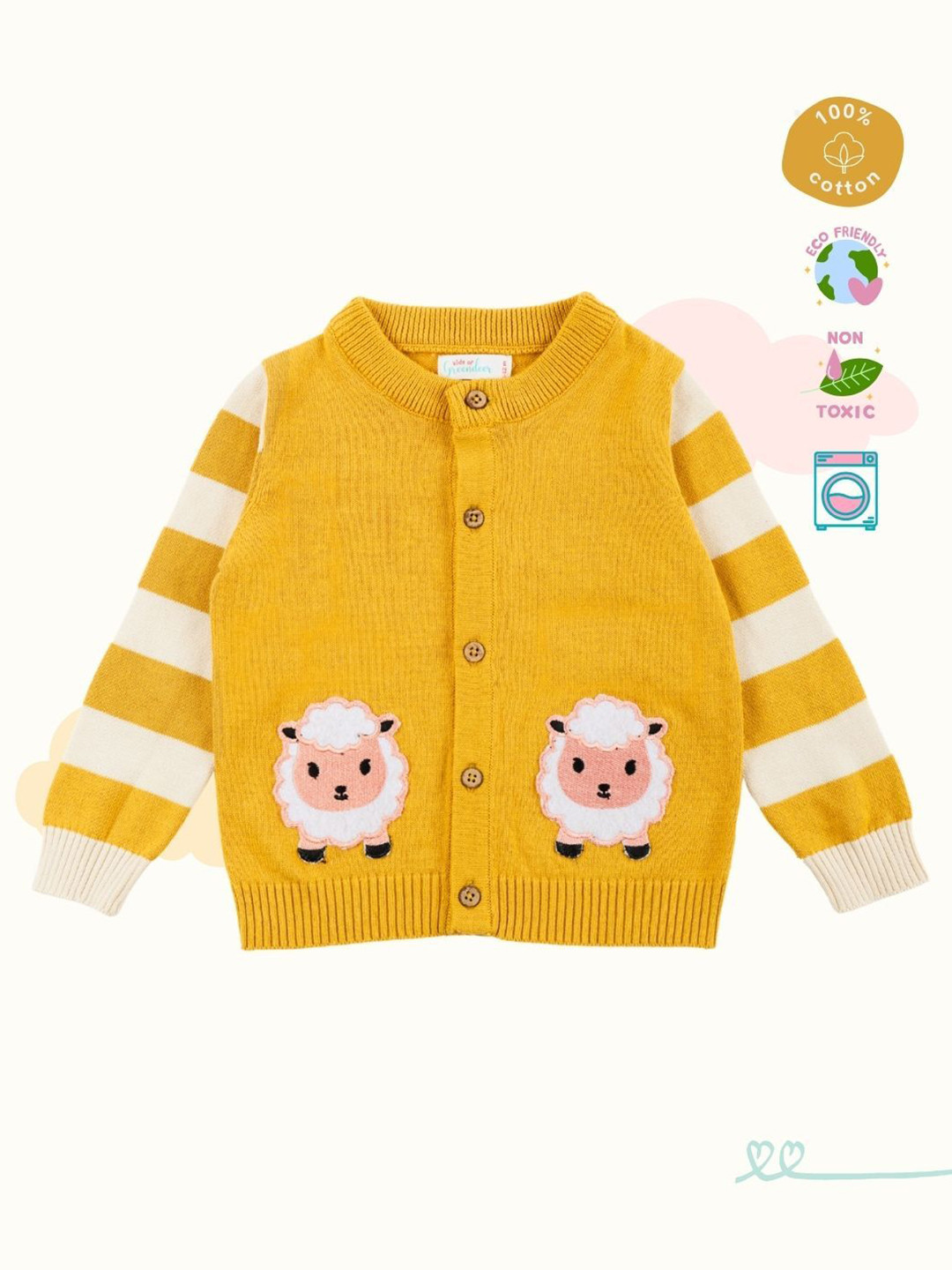 

Greendeer Kids Cotton Graphic Printed Self Design Cardigan, Yellow