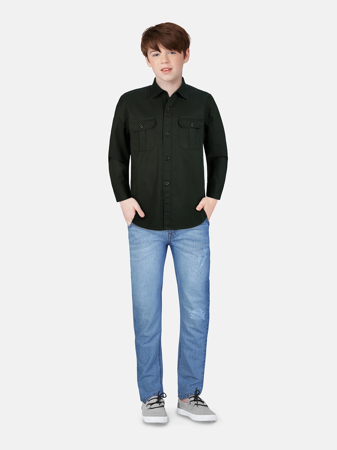 

Gini and Jony Boys Standard Opaque Casual Shirt, Olive