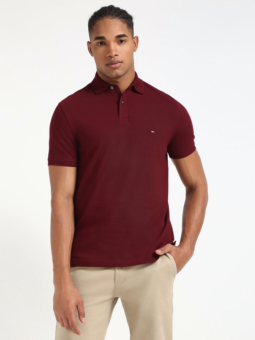 

Tommy Hilfiger Men Solid Polo Collar Cotton T-shirt, Purple