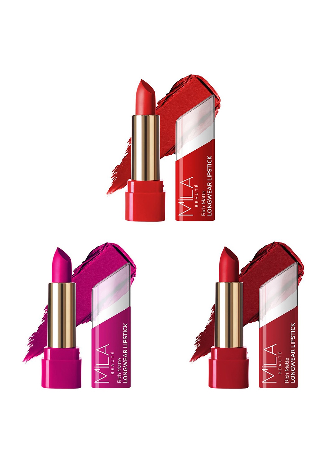 

MILA BEAUTE Set Of 3 Rich Matte Long Wear Lipsticks - 4.2 g Each - 610 - 614 - 615, Multi