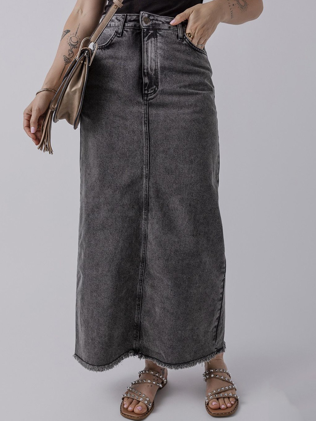 

StyleCast Women Washed Straight Pencil Maxi Skirt, Grey