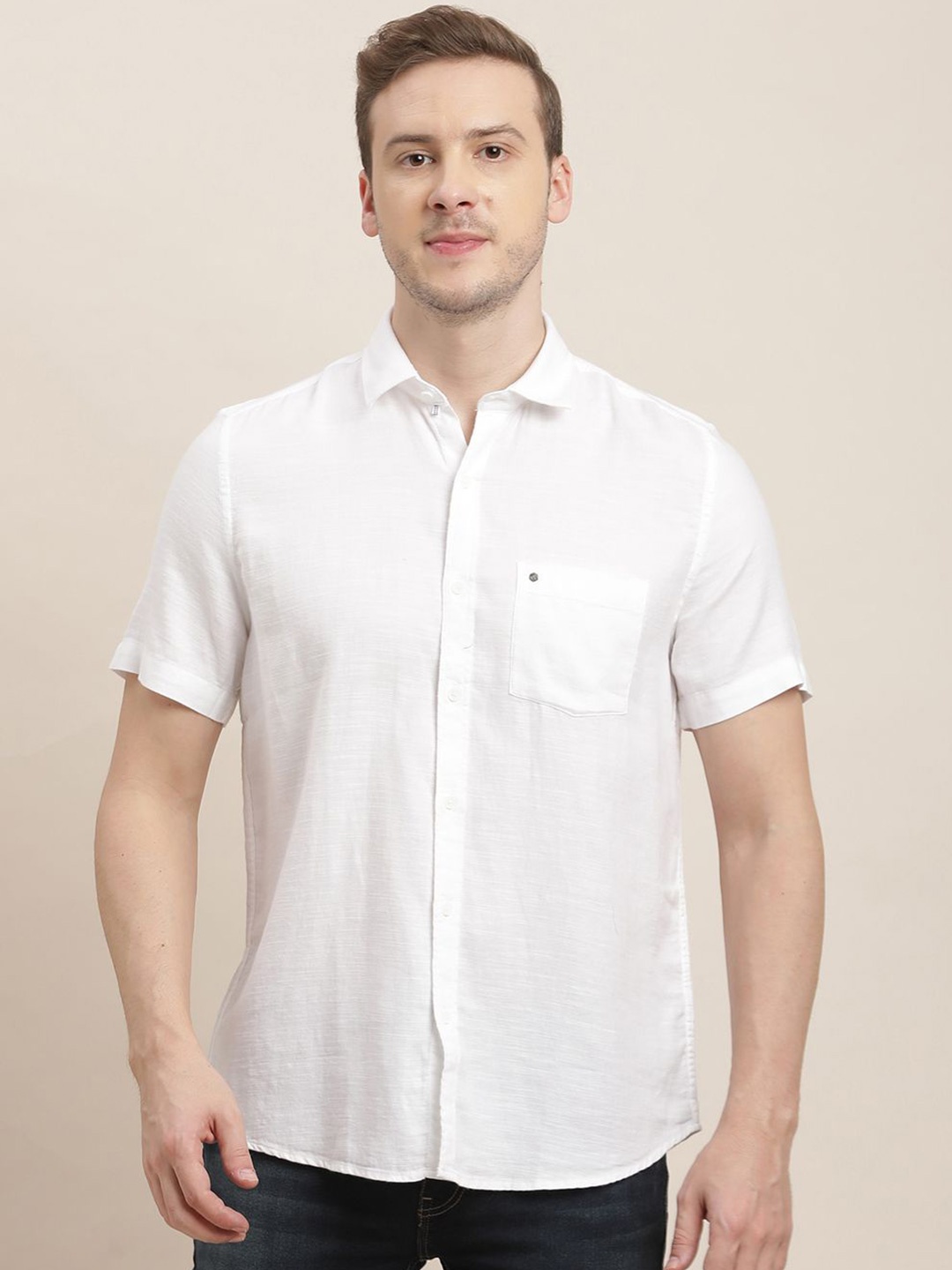 

Turtle Men Relaxed Slim Fit Opaque Casual Shirt, White