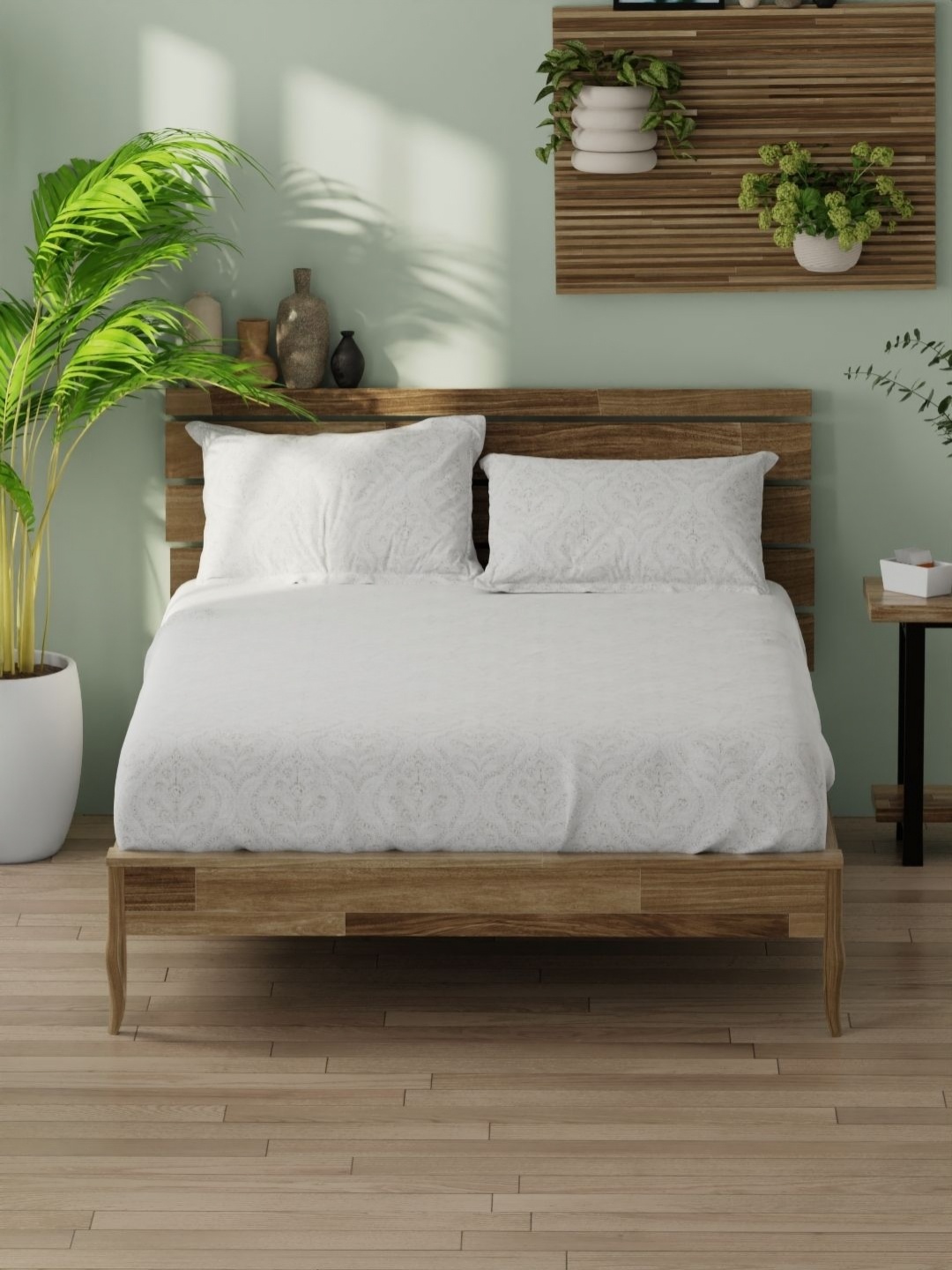 

BIANCA Organica White Printed 180 TC Pure Cotton King Bedsheet Set 2.74 m X 2.74 m