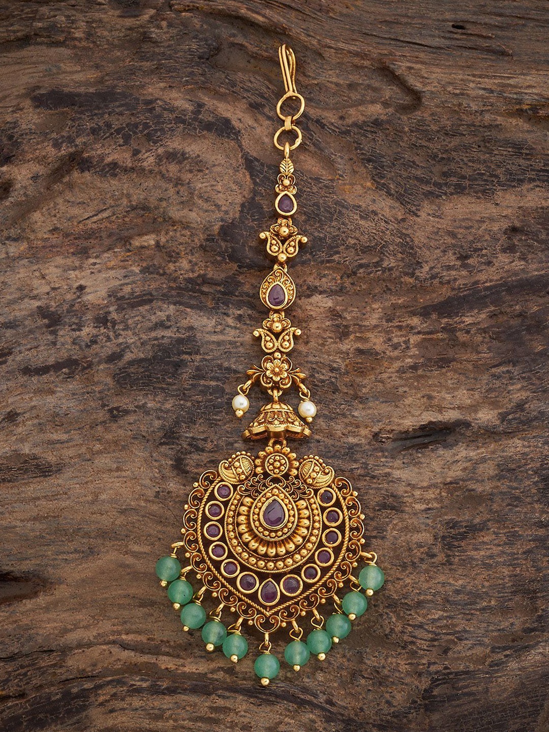 

Kushal's Fashion Jewellery Gold-Plated Stone Studded and Beaded Maang Tikka