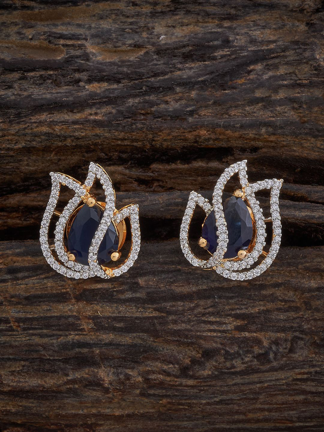 

Kushal's Fashion Jewellery Rhodium-Plated Zircon Studded Geometric Studs Earrings, Blue