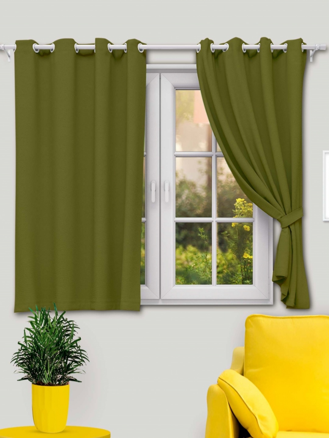 

10club Olive Green 2 Pieces Black Out Window Curtains