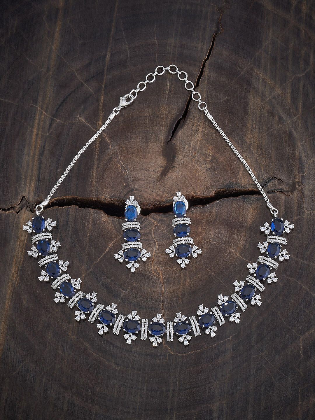 

Kushal's Fashion Jewellery Rhodium-Plated CZ Stone Studded Jewellery Set, Silver