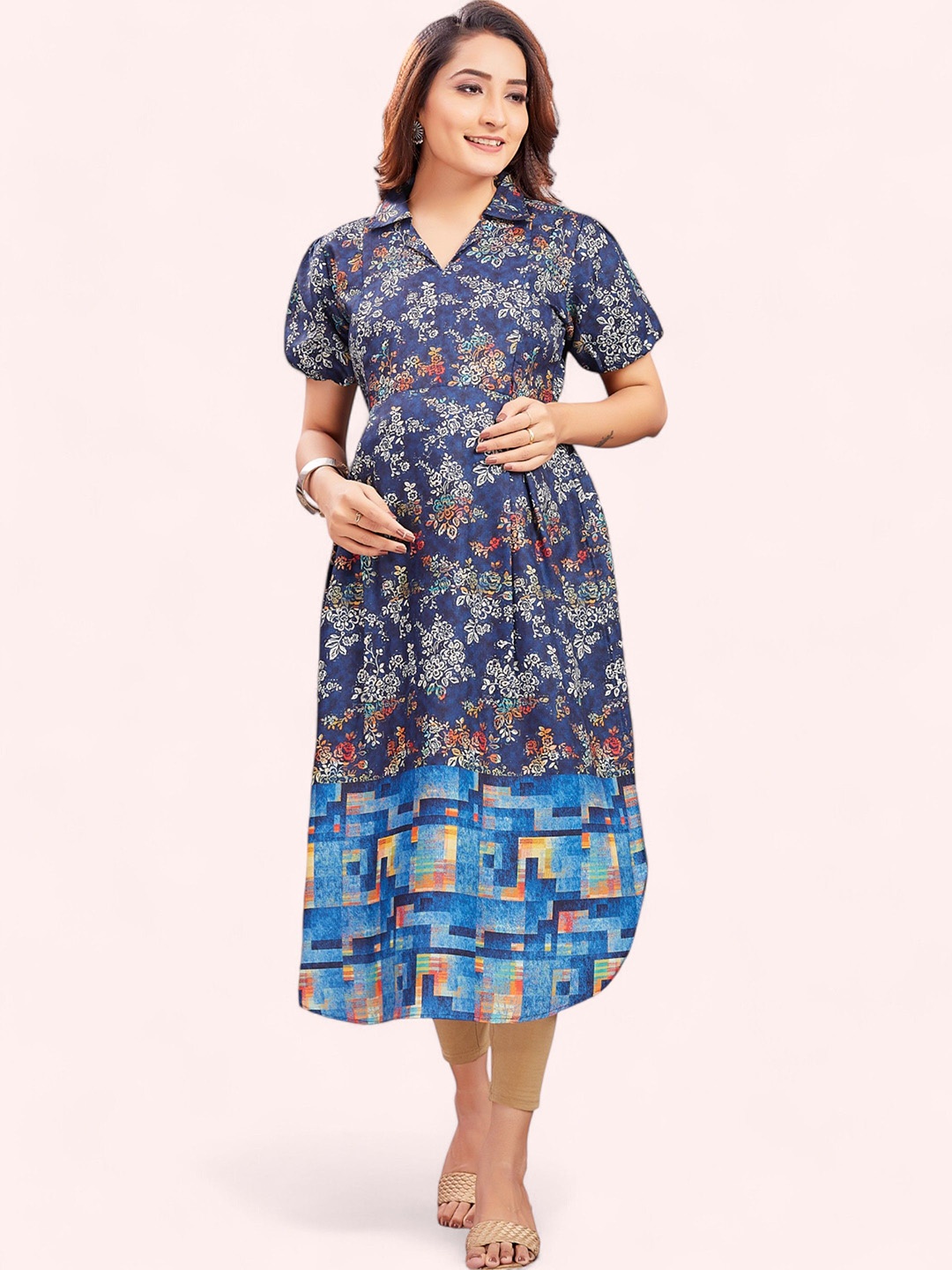 

RITIJYA Women Floral Printed Floral Maternity Kurta, Blue