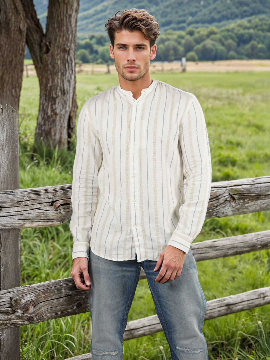 

Celio Men Classic Opaque Striped Casual Shirt, Off white