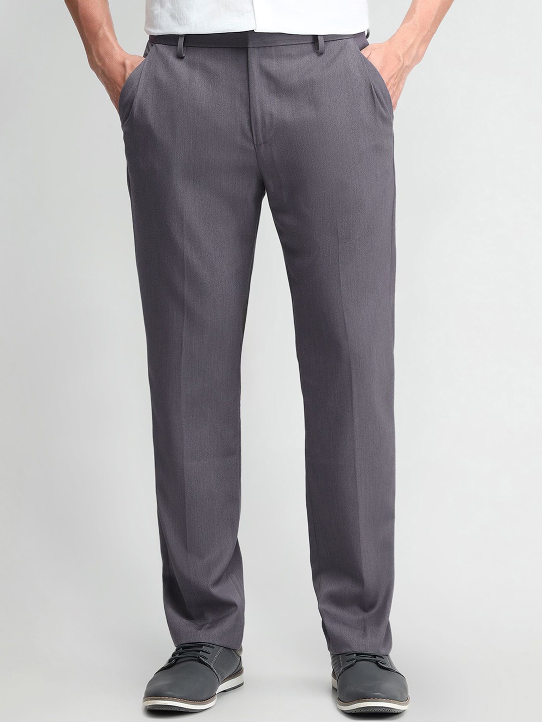 

Arrow New York Men Classic Straight Fit Pleated Chinos Trousers, Grey