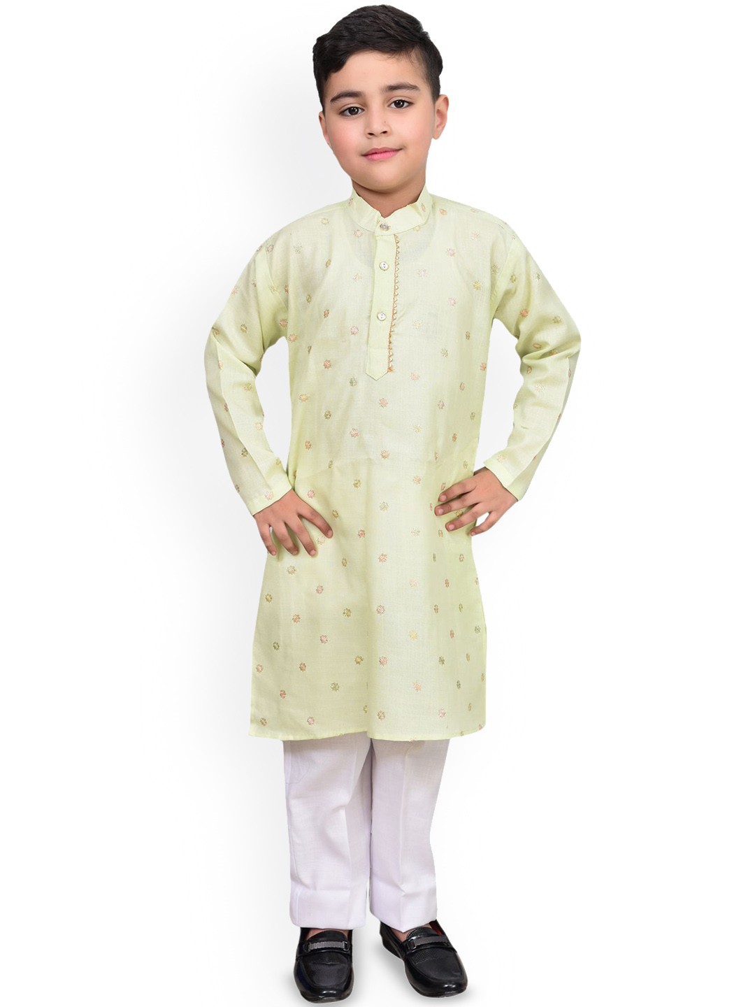 

Little Needle Boys Ethnic Motifs Regular Kurta with Trousers, Green