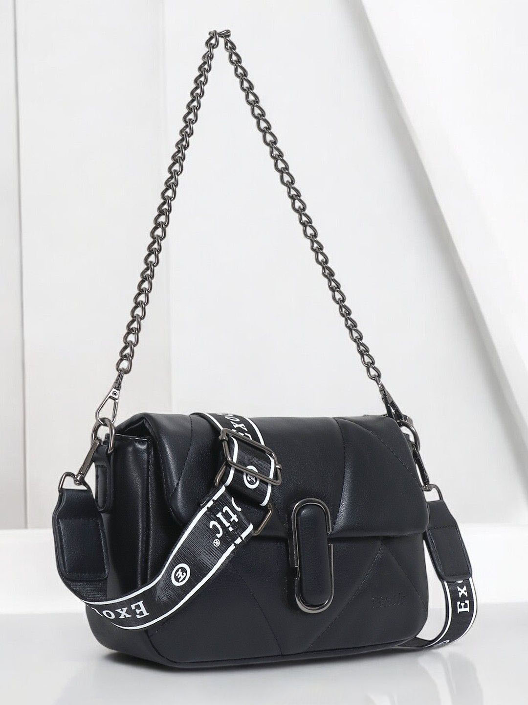 

Exotic Textured Half Moon Sling Bag, Black