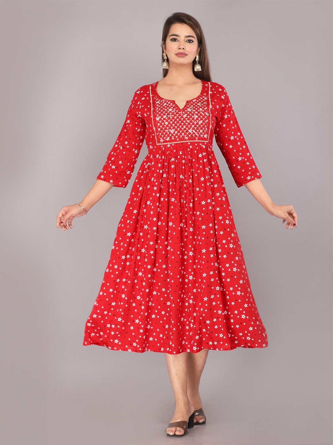 

DADIYA Women Printed Fit and Flared Ethnic Dress, Red