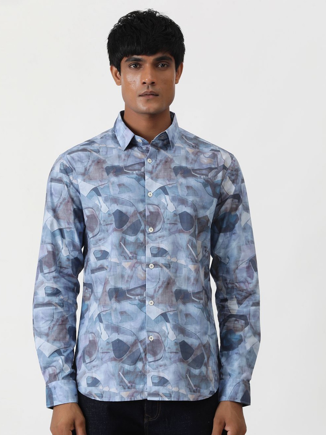 

Greenfibre Men Slim Fit Opaque Printed Casual Shirt, Blue