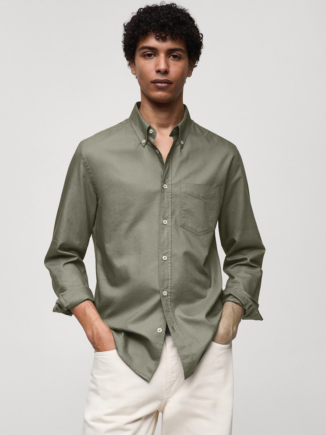 

MANGO MAN Pure Cotton Oxford Casual Shirt, Olive