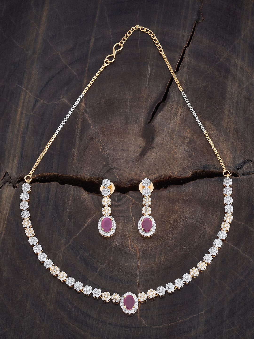 

Kushal's Fashion Jewellery Rhodium Gold-Plated Ruby Zircon-Studded Jewellery Set