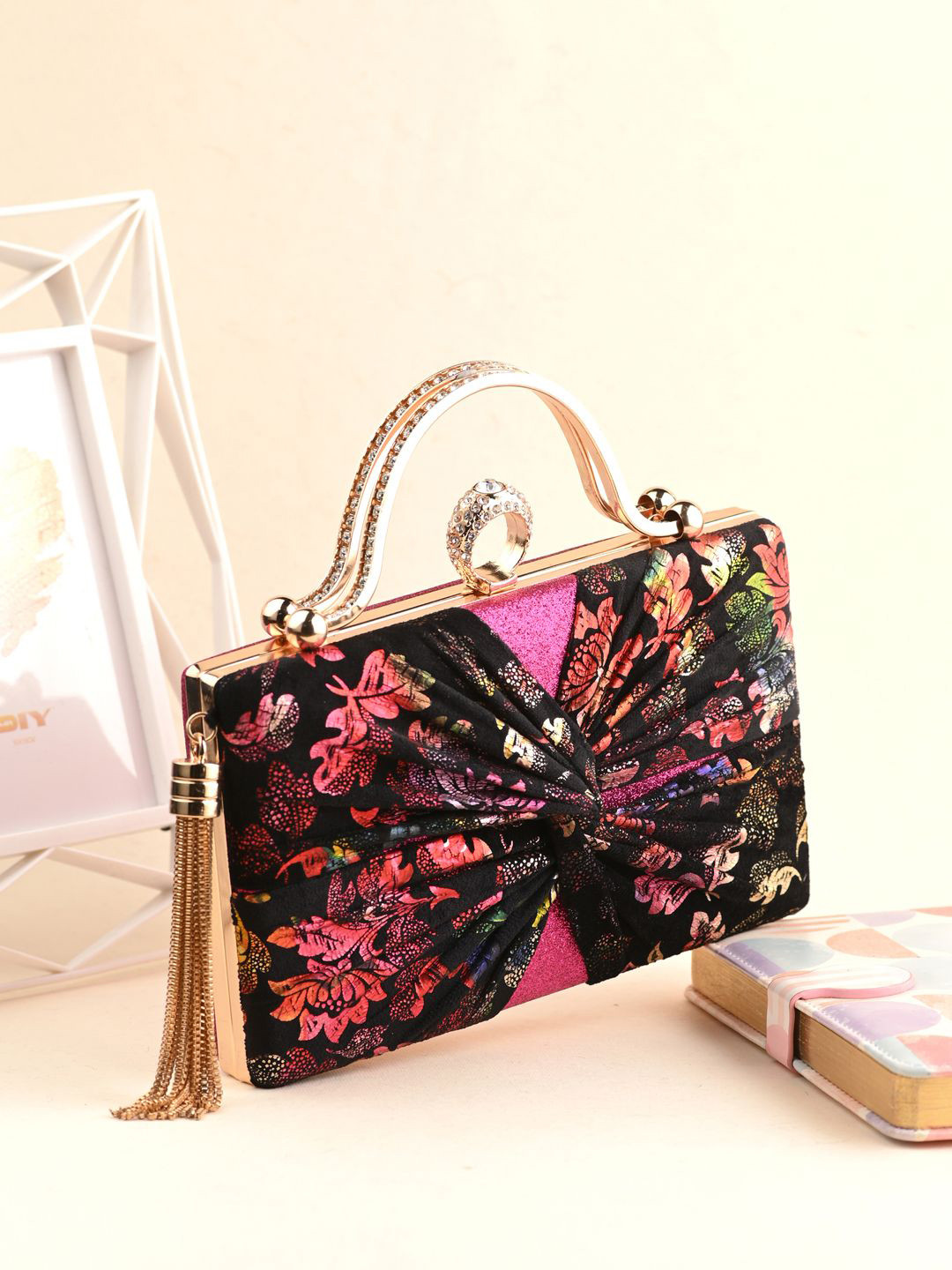 

DressBerry Embellished Box Clutch, Pink
