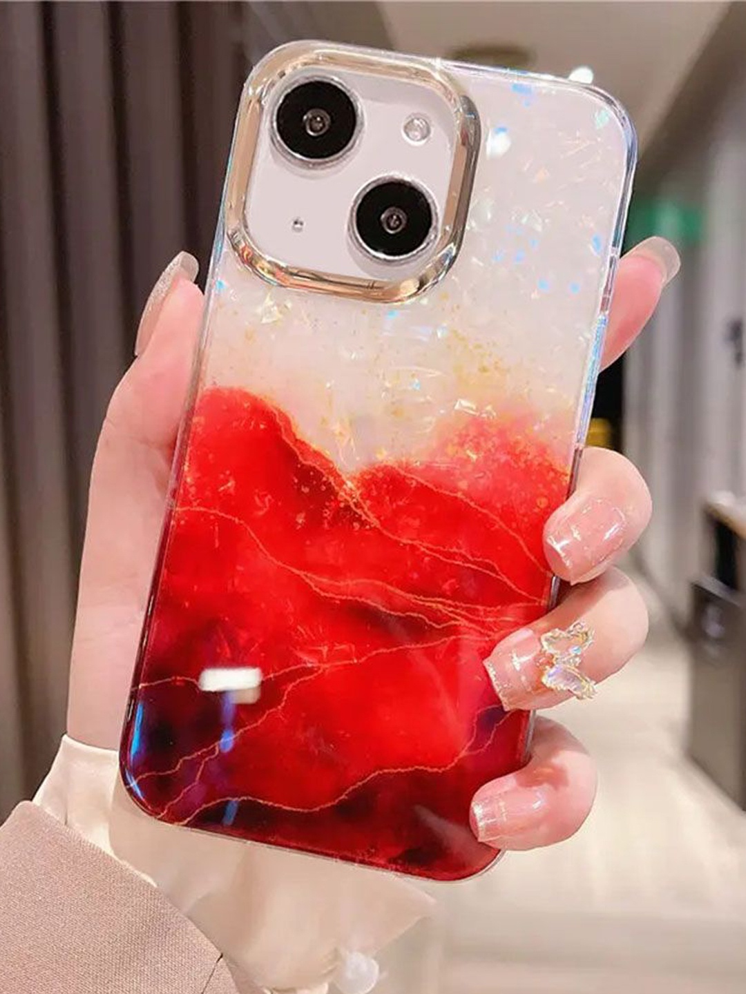 

Luxury Kase Abstract Printed iPhone 14 Plus Back Case Mobile Accessories, Red