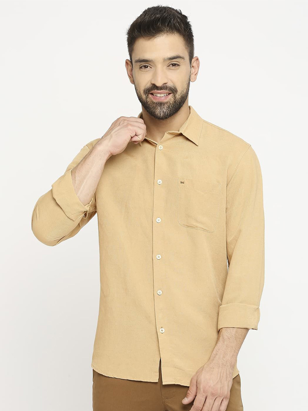 

Basics Men Slim Fit Opaque Casual Shirt, Brown