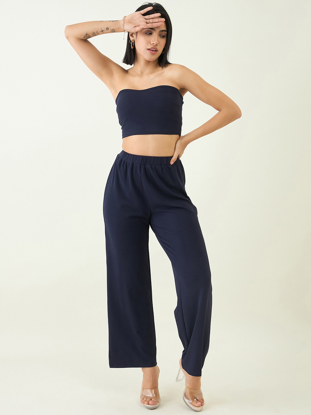 

aayu Off-Shoulder Neck Sleeveless Top With Trouser, Navy blue