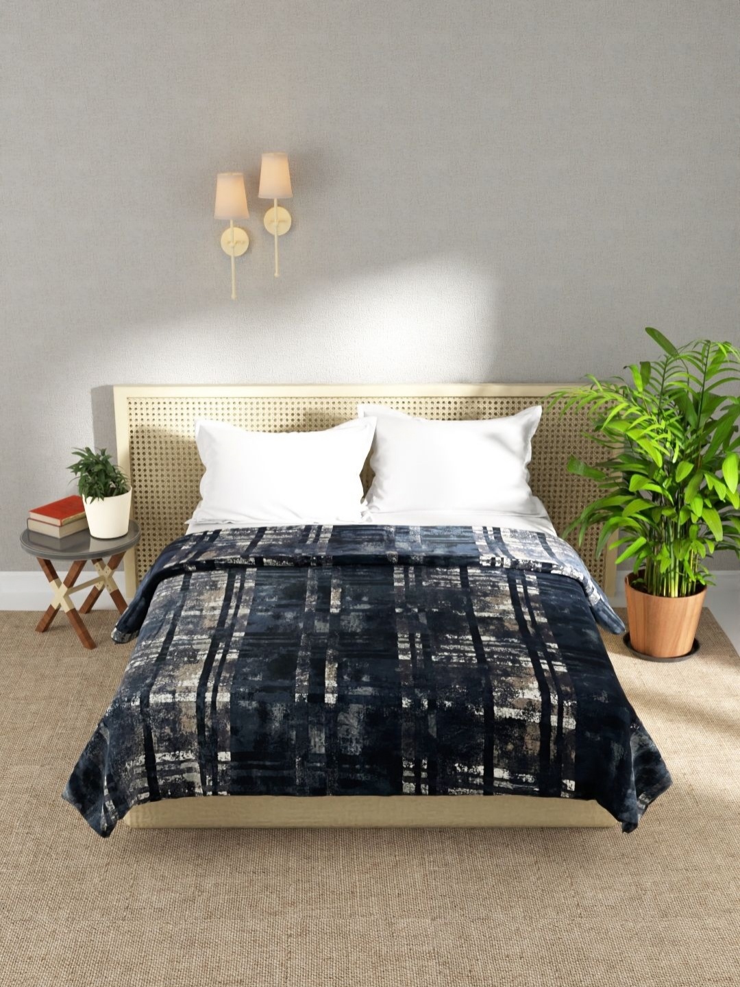 

KOPA Brown & Blue Geometric Microfiber AC Room 300 GSM Double Bed Blanket