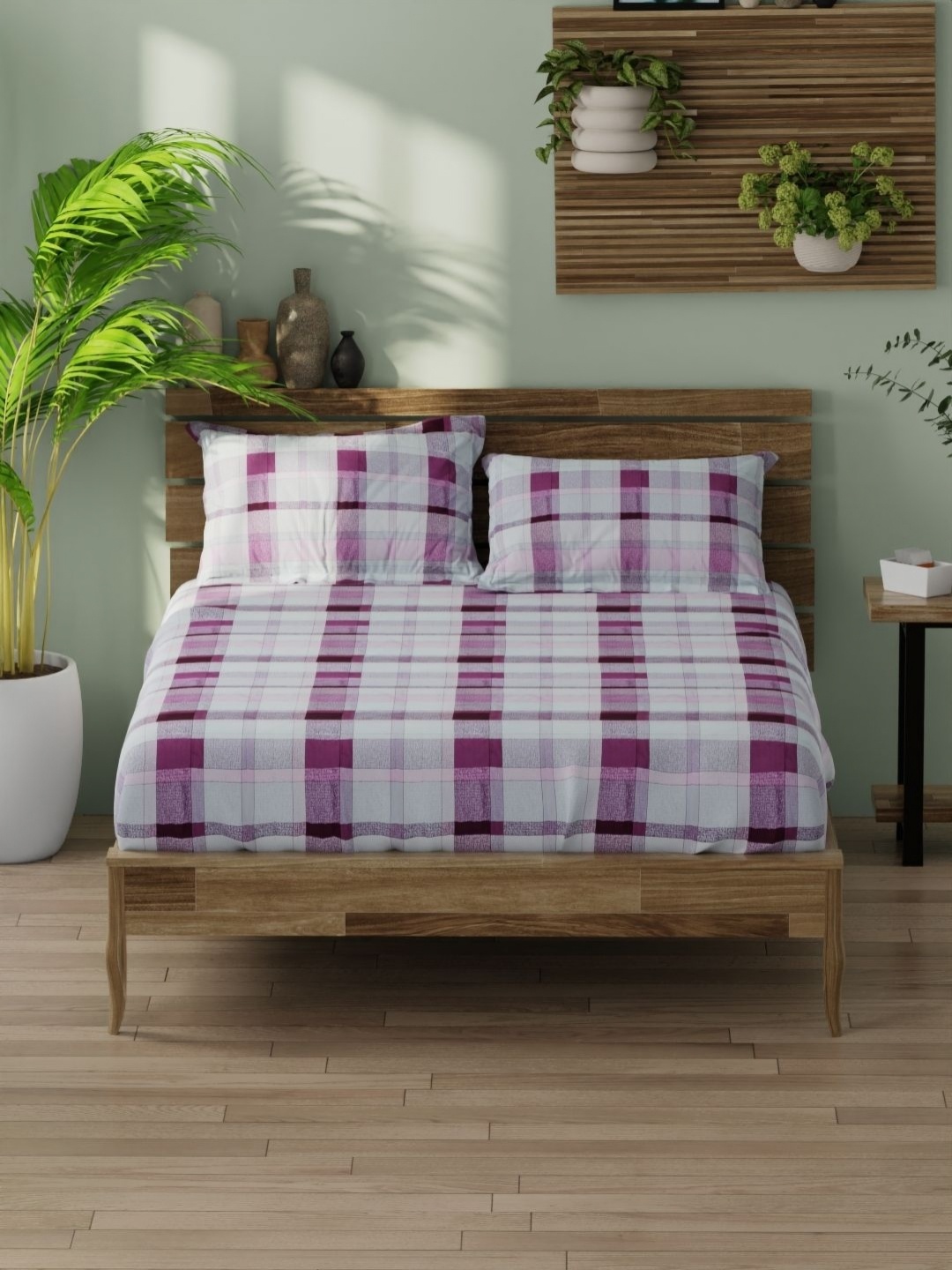 

BIANCA Organica Mauve Printed 180 TC Pure Cotton King Bedsheet Set 2.74 m X 2.74 m