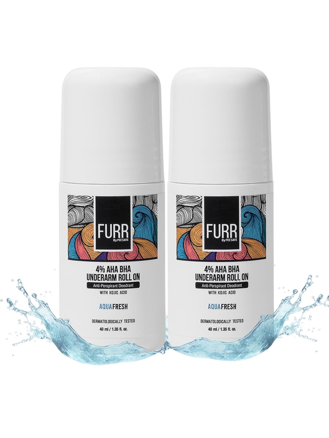 

FURR BY PEE SAFE Set Of 2 Aqua Fresh 4% AHA BHA Underarm Roll On - 40 ml Each, Blue