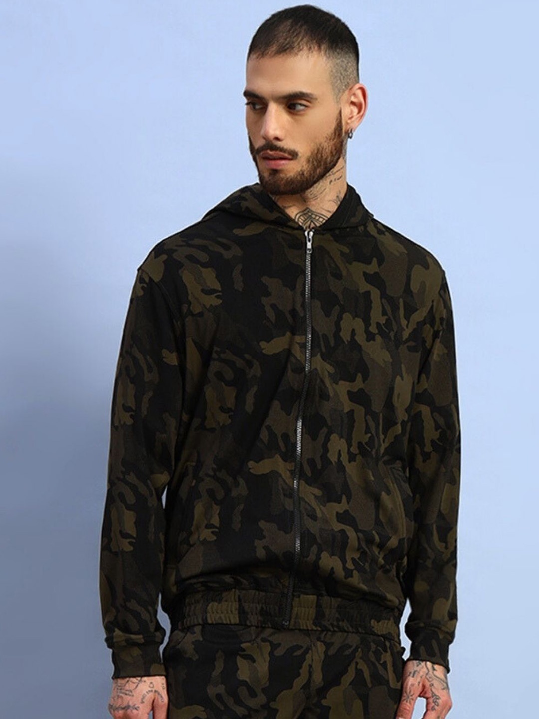 

WEARDUDS Men Camouflage Woollen Sporty Jacket, Green