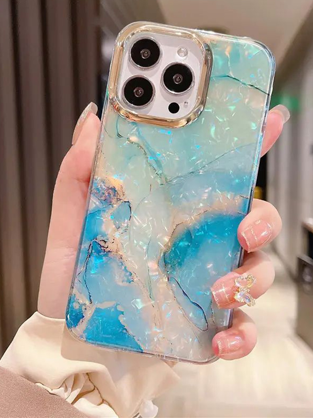

Luxury Kase Neon Sand Printed iPhone 12 Pro Max Back Case Mobile Accessories, Turquoise blue