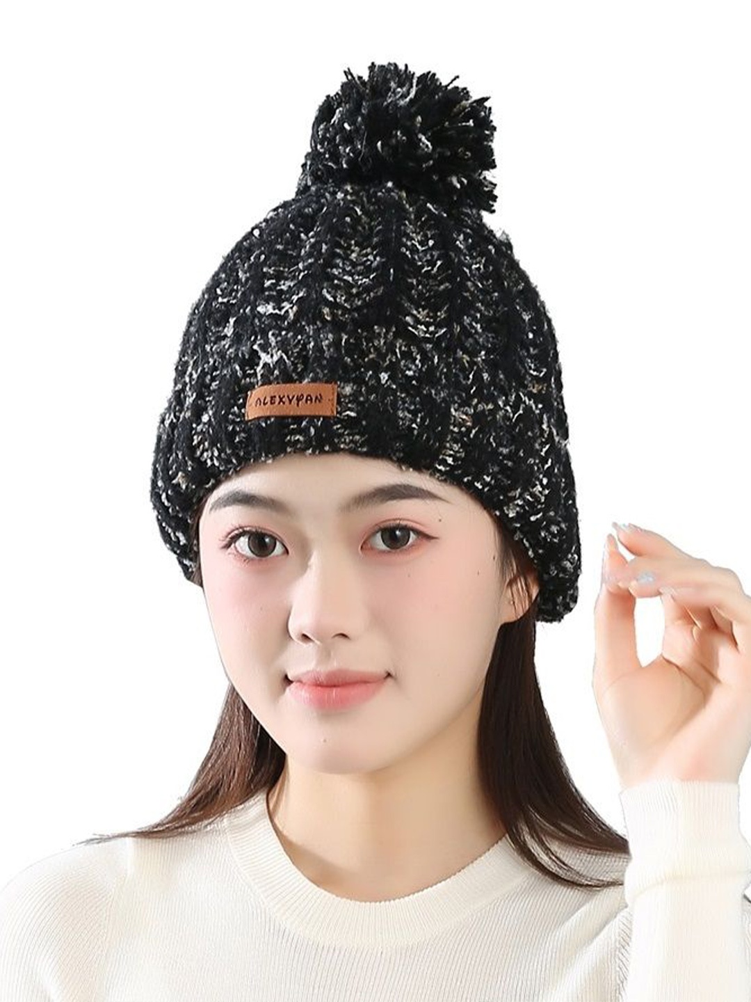 

Alexvyan Women Self Design Beanie, Black