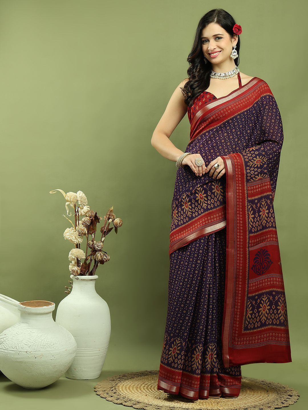 

Stylee LIFESTYLE Floral Printed Saree, Violet