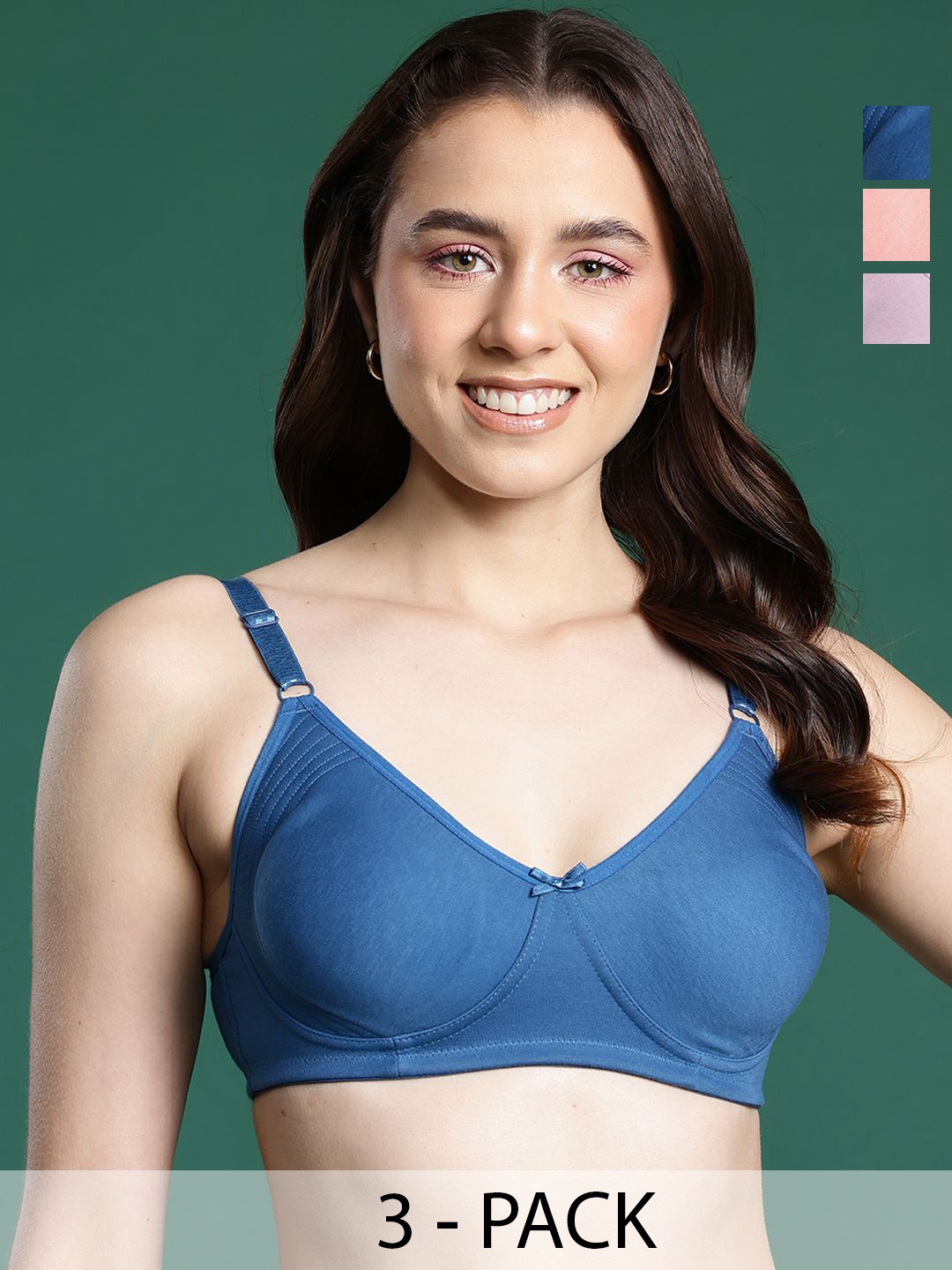 

DressBerry Women Pack Of 3 Medium Coverage T-shirt Bra, Blue