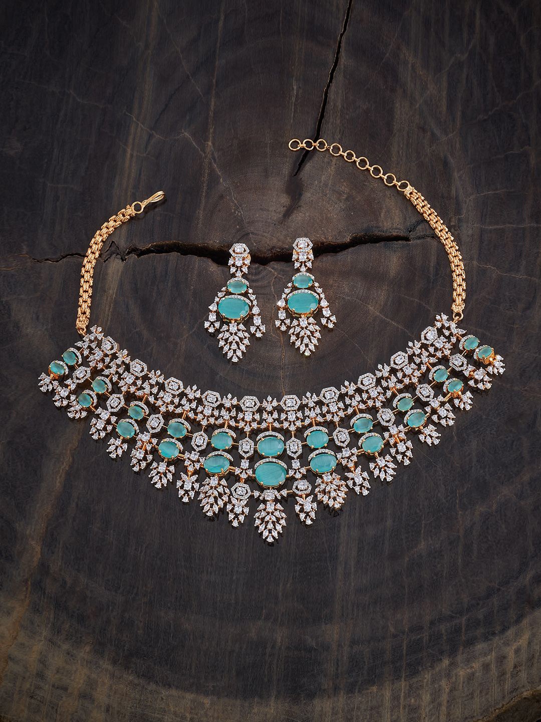 

Kushal's Fashion Jewellery Rhodium Gold-Plated CZ Studded Jewellery Set