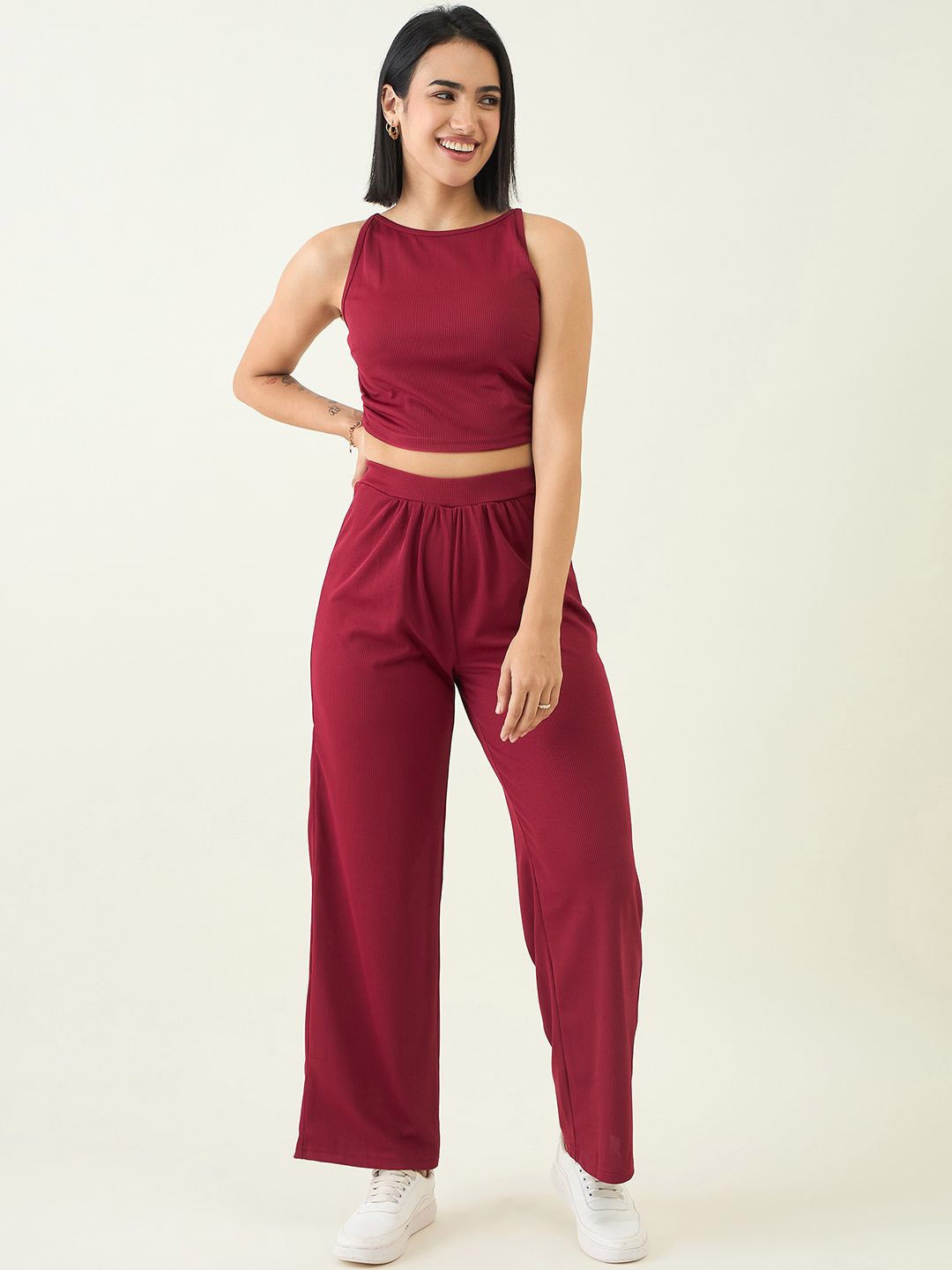 

aayu Round Neck Sleeveless Top With Trouser, Maroon